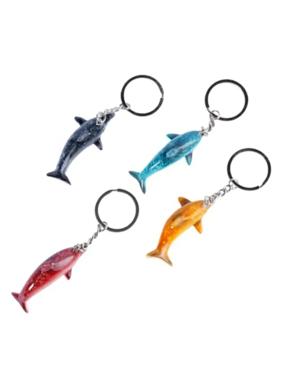 Set of 4 Dolphin Keychains Resin Ocean Animal Bag Charm Beach Key Ring for Keys